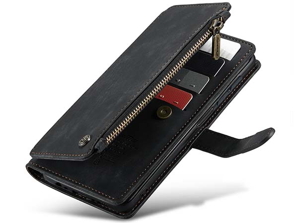 CaseMe Synthetic Leather Wallet Case with Zipper Pocket for Samsung Galaxy A14 - Charcoal