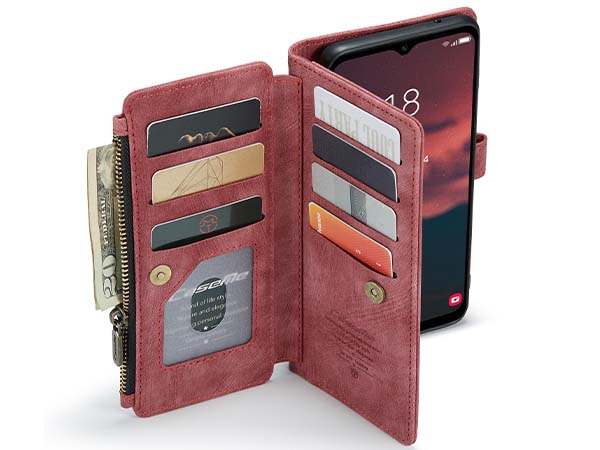 CaseMe Synthetic Leather Wallet Case with Zipper Pocket for Samsung Galaxy A14 - Blush