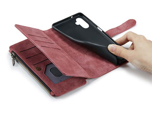 CaseMe Synthetic Leather Wallet Case with Zipper Pocket for Samsung Galaxy A14 - Blush