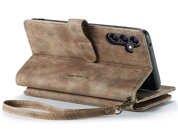 CaseMe Synthetic Leather Wallet Case with Zipper Pocket for Samsung Galaxy A14 - Desert Taupe Leather Wallet Case