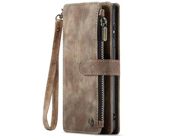 CaseMe Synthetic Leather Wallet Case with Zipper Pocket for Samsung Galaxy A14 - Desert Taupe
