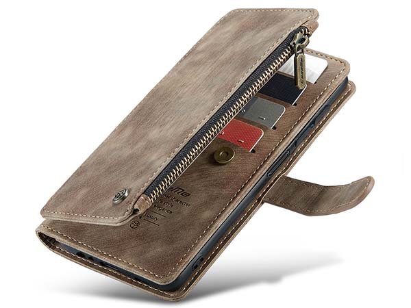CaseMe Synthetic Leather Wallet Case with Zipper Pocket for Samsung Galaxy A14 - Desert Taupe