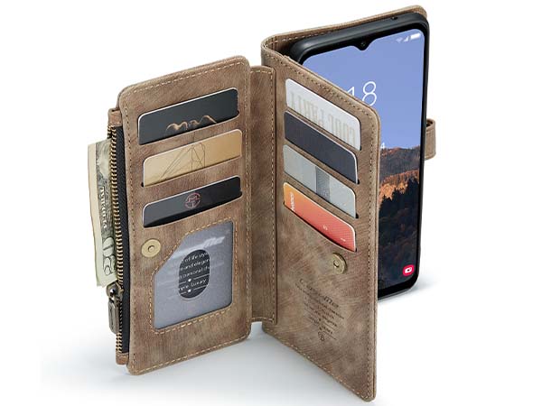 CaseMe Synthetic Leather Wallet Case with Zipper Pocket for Samsung Galaxy A14 - Desert Taupe