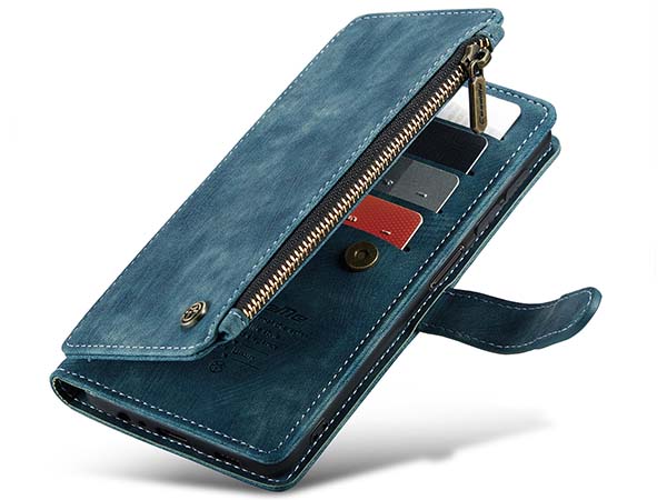 CaseMe Synthetic Leather Wallet Case with Zipper Pocket for Samsung Galaxy A14 - Teal