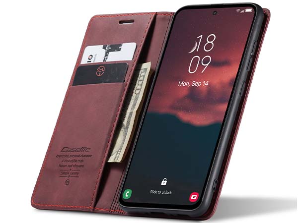 CaseMe Slim Synthetic Leather Wallet Case with Stand for Samsung Galaxy A54 - Burgundy