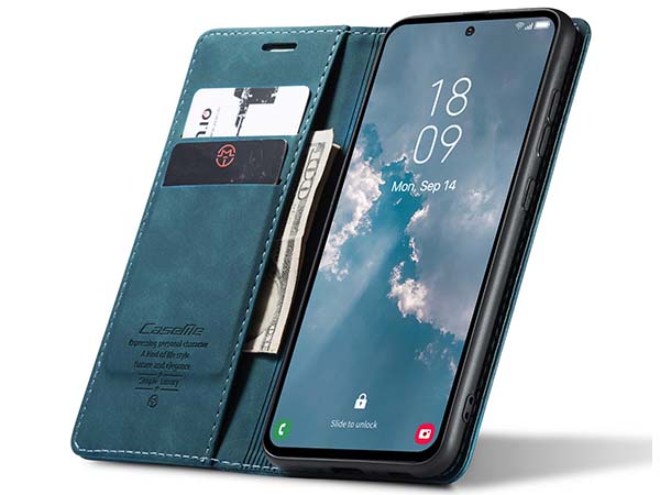 CaseMe Slim Synthetic Leather Wallet Case with Stand for Samsung Galaxy A54 - Teal