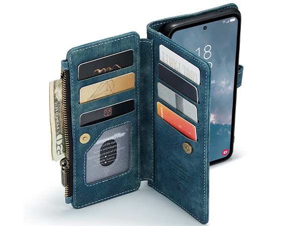 CaseMe Synthetic Leather Wallet Case with Zipper Pocket for Samsung Galaxy A54 - Teal