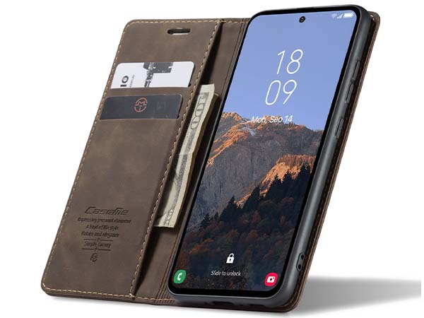 CaseMe Slim Synthetic Leather Wallet Case with Stand for Samsung Galaxy A34 - Chocolate