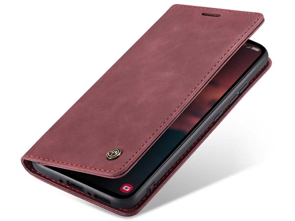 CaseMe Slim Synthetic Leather Wallet Case with Stand for Samsung Galaxy A34 - Burgundy Leather Wallet Case