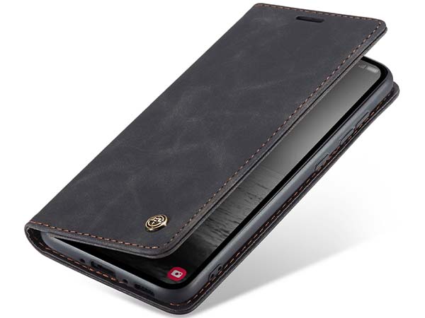 CaseMe Slim Synthetic Leather Wallet Case with Stand for Samsung Galaxy A34 - Charcoal Leather Wallet Case