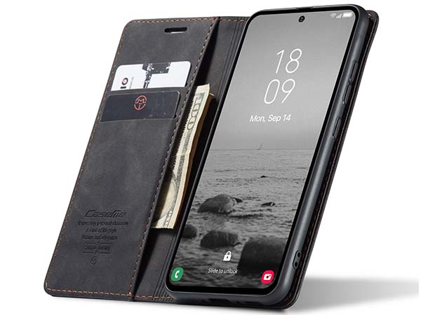 CaseMe Slim Synthetic Leather Wallet Case with Stand for Samsung Galaxy A34 - Charcoal