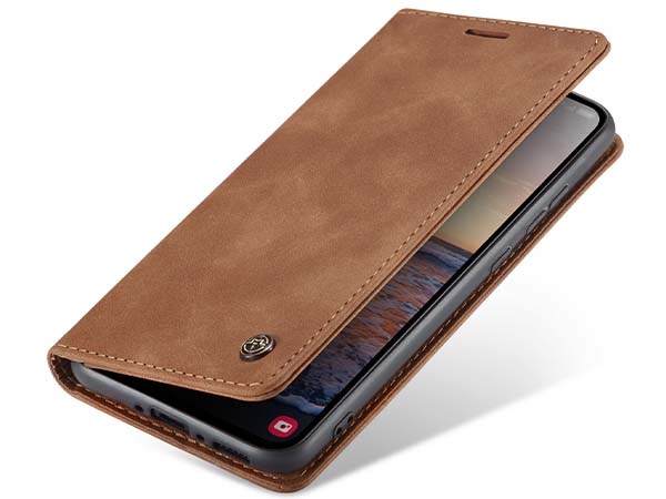 CaseMe Slim Synthetic Leather Wallet Case with Stand for Samsung Galaxy A34 - Tan Leather Wallet Case