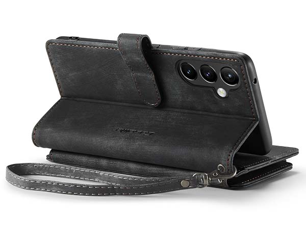 CaseMe Synthetic Leather Wallet Case with Zipper Pocket for Samsung Galaxy A34 - Charcoal Leather Wallet Case
