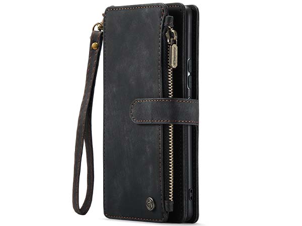 CaseMe Synthetic Leather Wallet Case with Zipper Pocket for Samsung Galaxy A34 - Charcoal