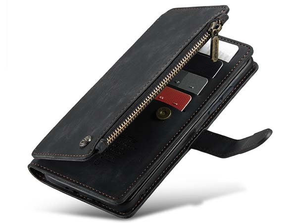 CaseMe Synthetic Leather Wallet Case with Zipper Pocket for Samsung Galaxy A34 - Charcoal