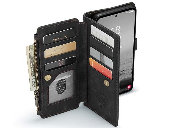 CaseMe Synthetic Leather Wallet Case with Zipper Pocket for Samsung Galaxy A34 - Charcoal