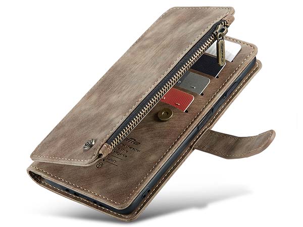 CaseMe Synthetic Leather Wallet Case with Zipper Pocket for Samsung Galaxy A34 - Desert Taupe