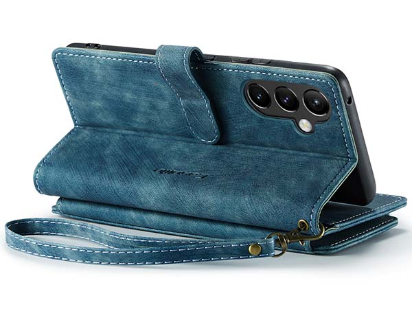 CaseMe Synthetic Leather Wallet Case with Zipper Pocket for Samsung Galaxy A34 - Teal Leather Wallet Case