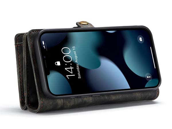 CaseMe 2-in-1 Synthetic Leather Wallet Case for iPhone 14 - Khaki/Grey