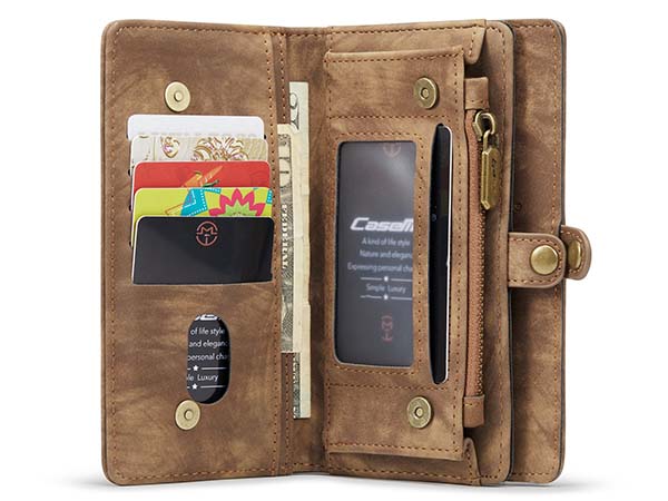CaseMe 2-in-1 Synthetic Leather Wallet Case for iPhone 14 - Beige/Tan