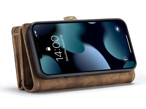 CaseMe 2-in-1 Synthetic Leather Wallet Case for iPhone 14 - Beige/Tan