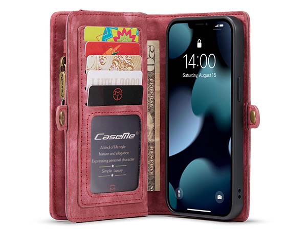 CaseMe 2-in-1 Synthetic Leather Wallet Case for iPhone 14 - Pink/Blush