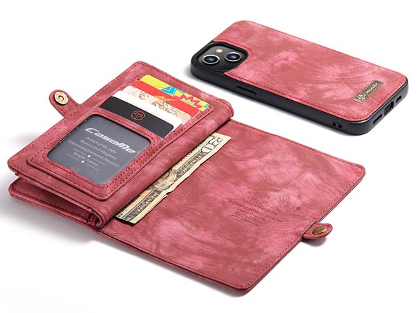 CaseMe 2-in-1 Synthetic Leather Wallet Case for iPhone 14 - Pink/Blush