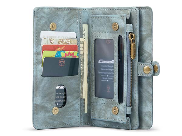 CaseMe 2-in-1 Synthetic Leather Wallet Case for iPhone 14 - Teal/Ash