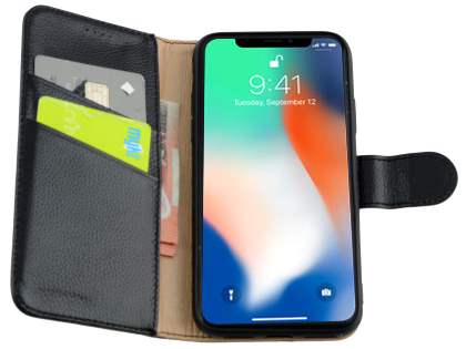 Premium Leather Wallet Case with Stand for Apple iPhone XR - Black