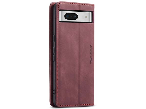 CaseMe Slim Synthetic Leather Wallet Case with Stand for Google Pixel 7a - Burgundy