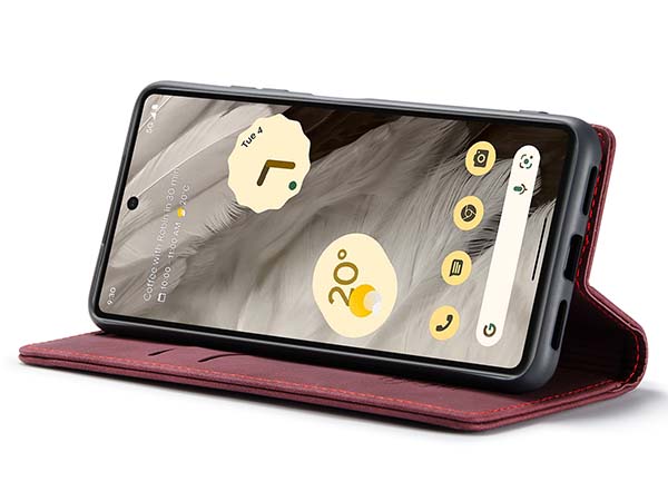 CaseMe Slim Synthetic Leather Wallet Case with Stand for Google Pixel 7a - Burgundy