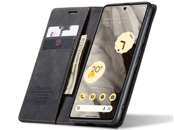 CaseMe Slim Synthetic Leather Wallet Case with Stand for Google Pixel 7a - Charcoal