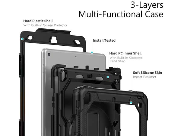 Rugged Impact Case for Apple iPad 7/8th Gen - Classic Black