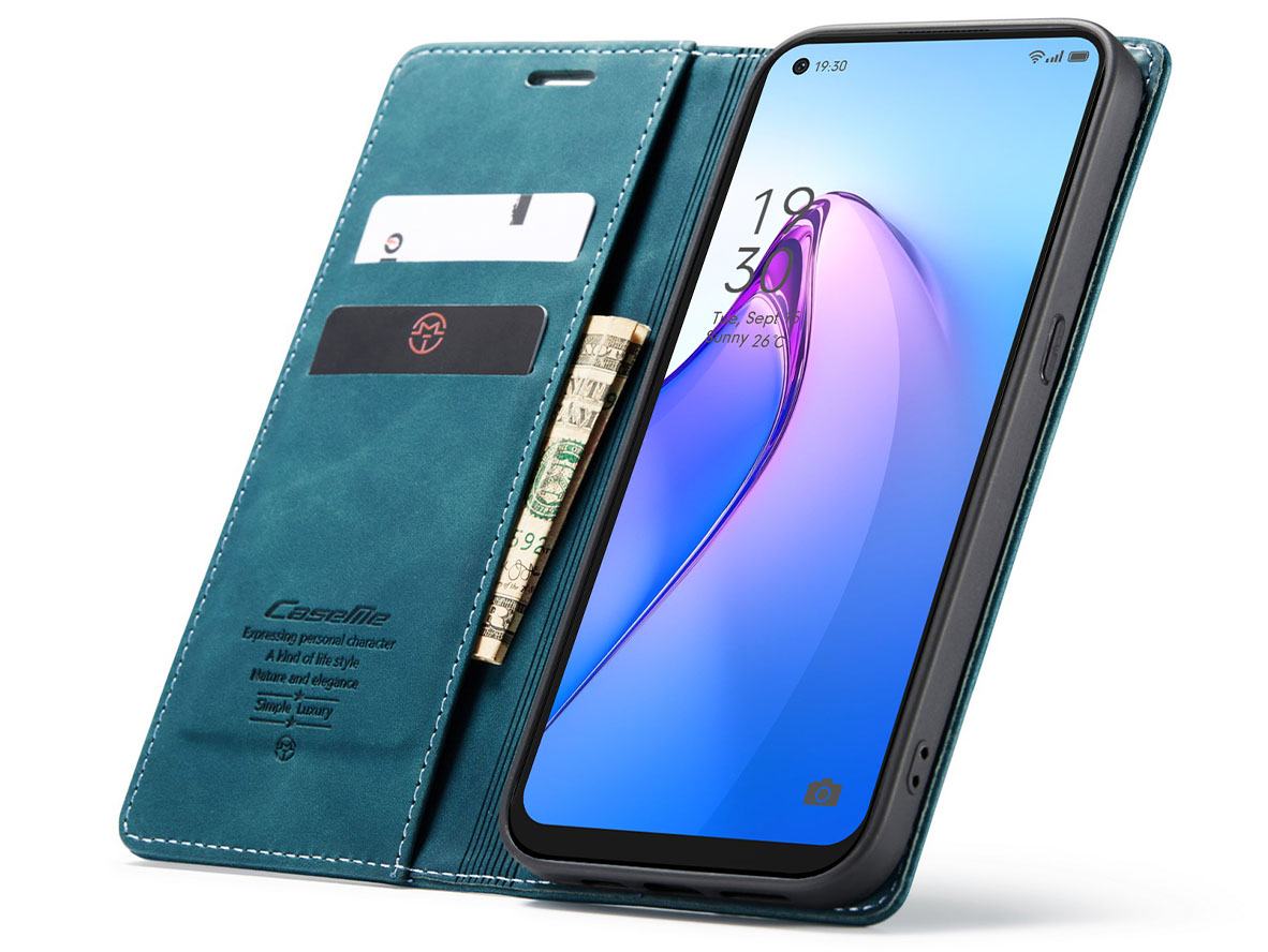 CaseMe Slim Synthetic Leather Wallet Case with Stand for OPPO Reno8 5G - Teal