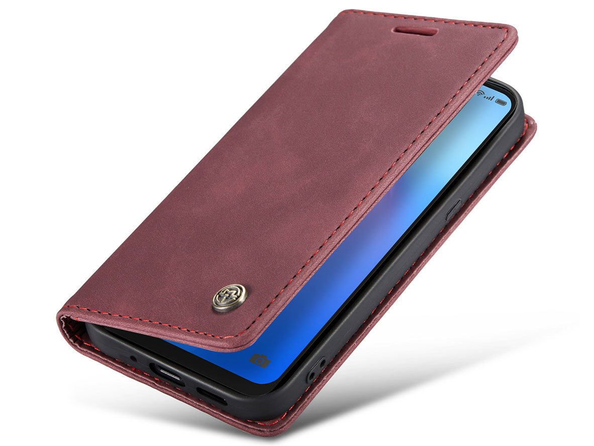 CaseMe Slim Synthetic Leather Wallet Case with Stand for OPPO Reno8 5G - Burgundy Leather Wallet Case