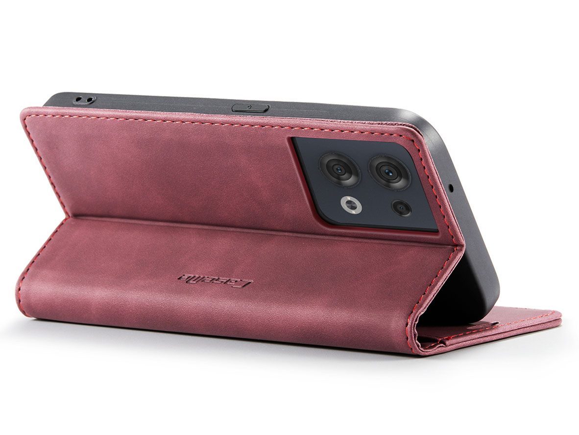 CaseMe Slim Synthetic Leather Wallet Case with Stand for OPPO Reno8 5G - Burgundy