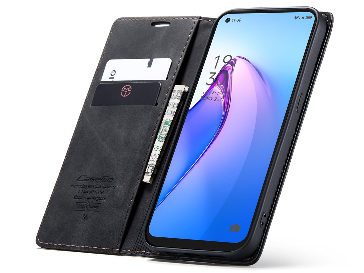 CaseMe Slim Synthetic Leather Wallet Case with Stand for OPPO Reno8 5G - Charcoal