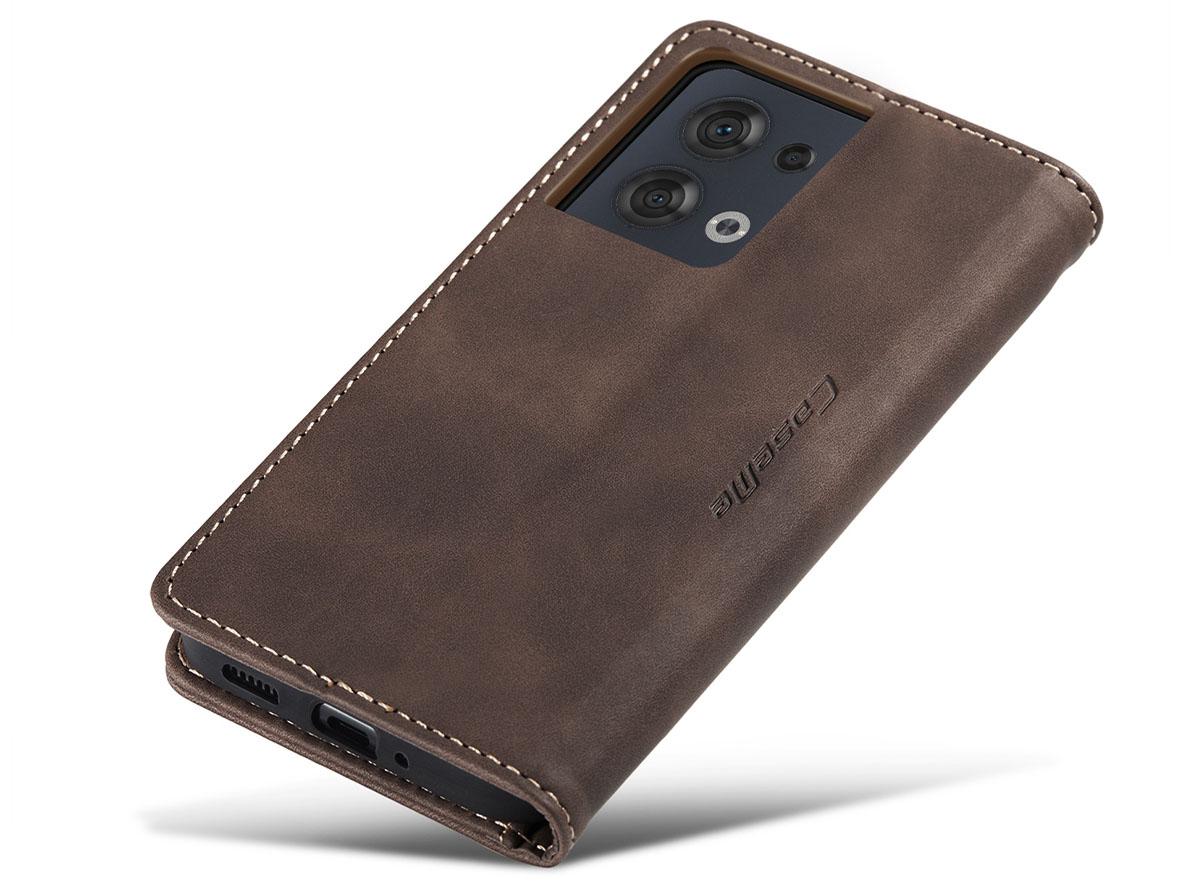 CaseMe Slim Synthetic Leather Wallet Case with Stand for OPPO Reno8 5G - Chocolate