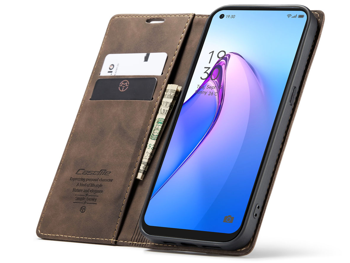 CaseMe Slim Synthetic Leather Wallet Case with Stand for OPPO Reno8 5G - Chocolate