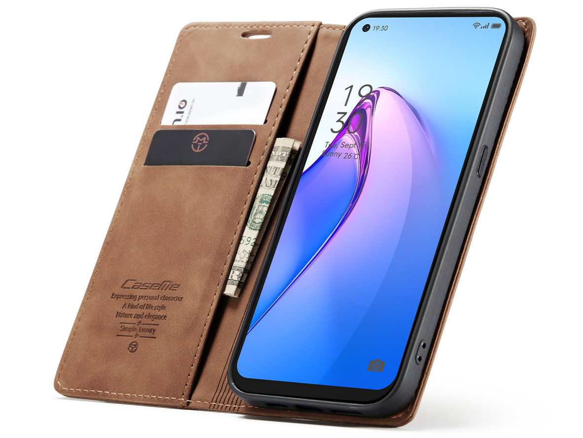 CaseMe Slim Synthetic Leather Wallet Case with Stand for OPPO Reno8 5G - Tan