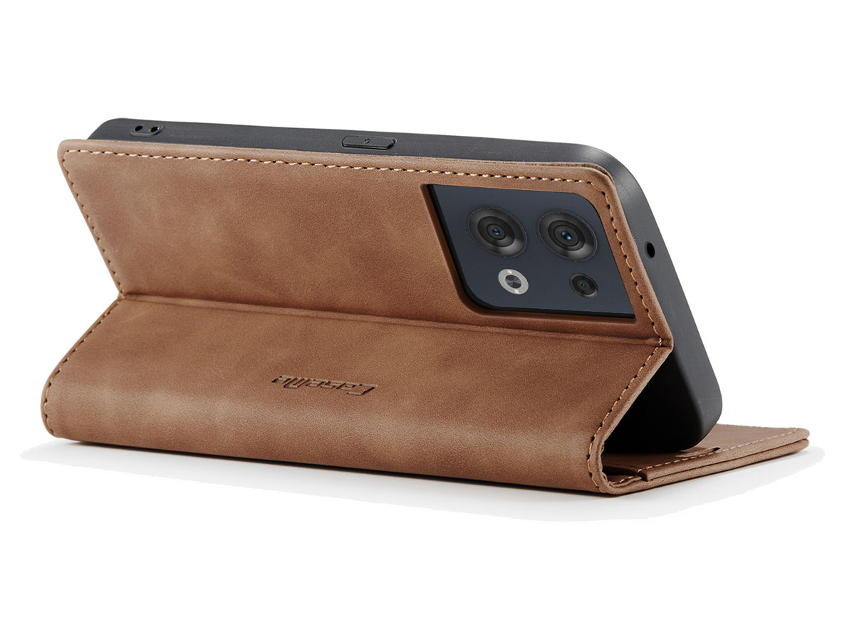 CaseMe Slim Synthetic Leather Wallet Case with Stand for OPPO Reno8 5G - Tan