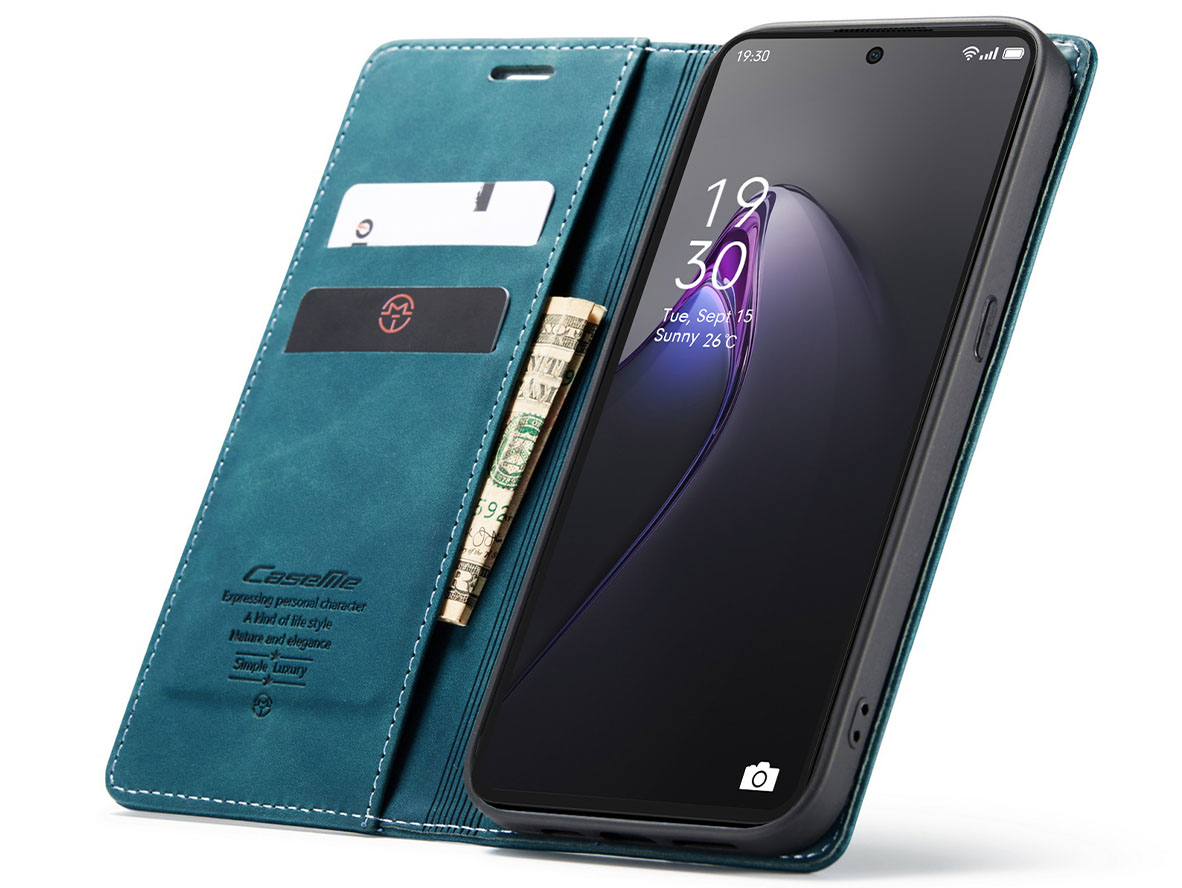 CaseMe Slim Synthetic Leather Wallet Case with Stand for OPPO Reno8 Pro - Teal