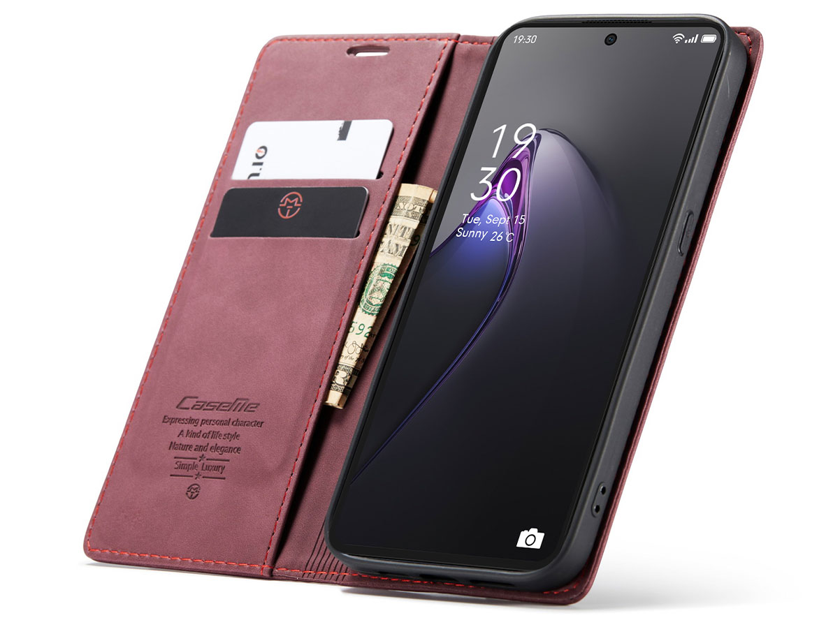 CaseMe Slim Synthetic Leather Wallet Case with Stand for OPPO Reno8 Pro - Burgundy