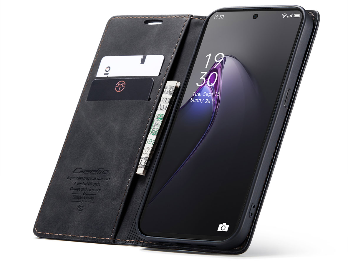 CaseMe Slim Synthetic Leather Wallet Case with Stand for OPPO Reno8 Pro - Charcoal