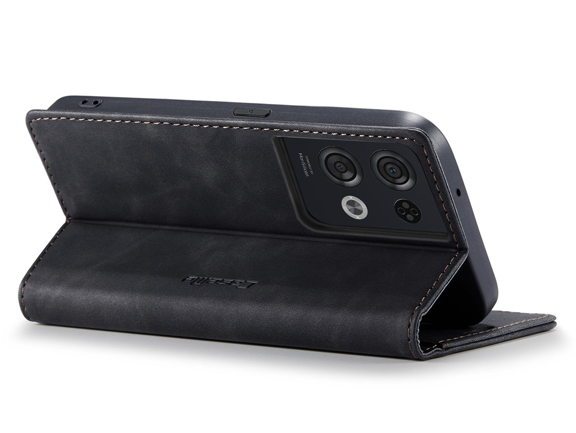CaseMe Slim Synthetic Leather Wallet Case with Stand for OPPO Reno8 Pro - Charcoal