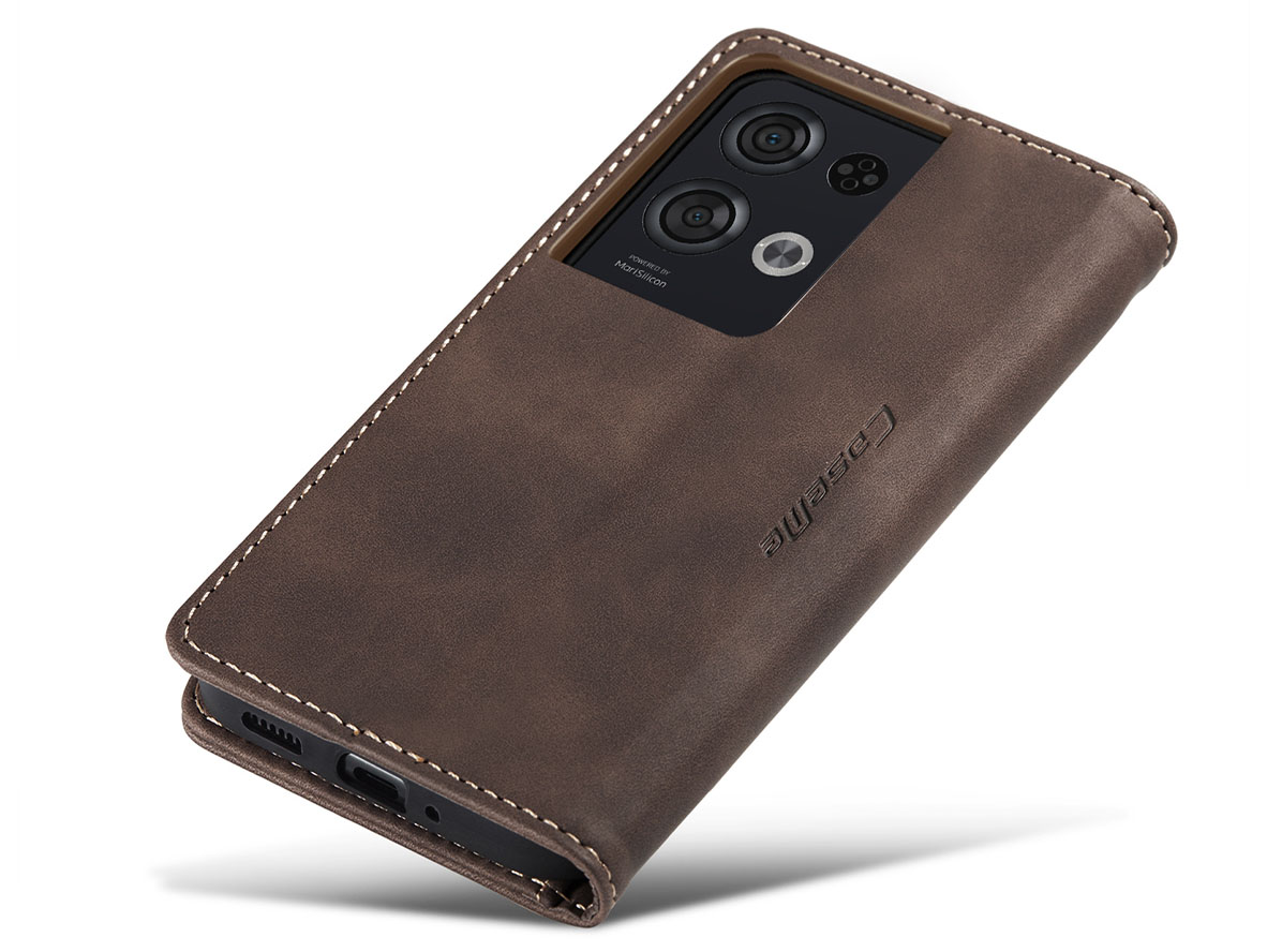 CaseMe Slim Synthetic Leather Wallet Case with Stand for OPPO Reno8 Pro - Chocolate