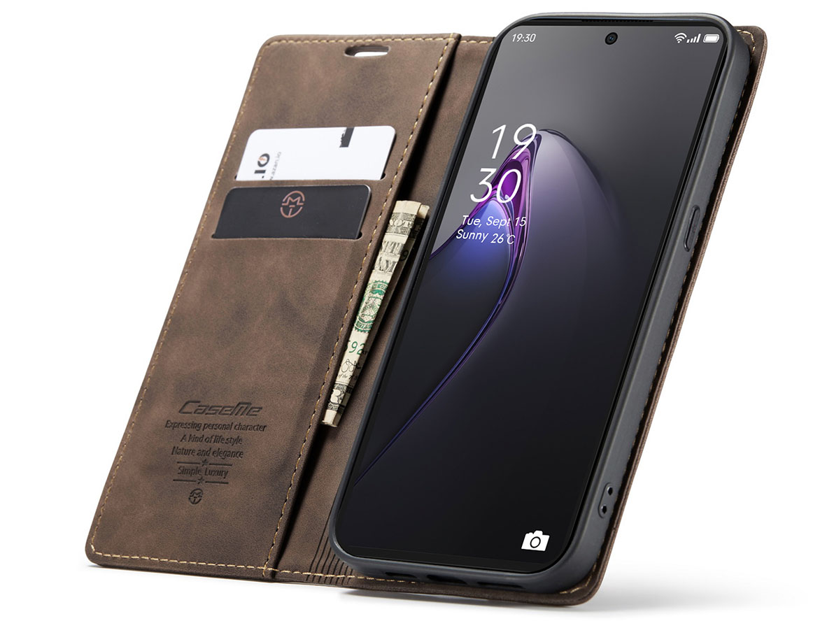 CaseMe Slim Synthetic Leather Wallet Case with Stand for OPPO Reno8 Pro - Chocolate