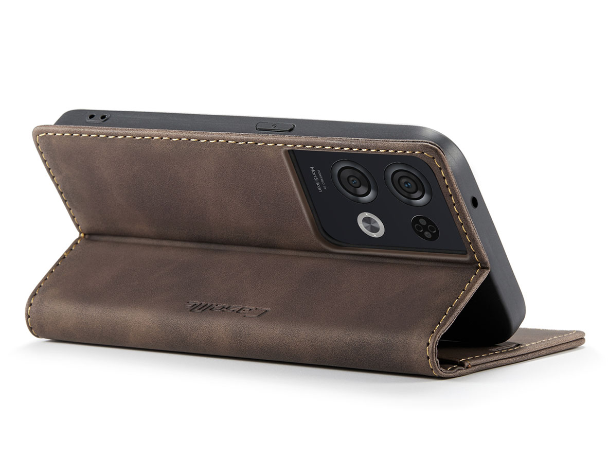 CaseMe Slim Synthetic Leather Wallet Case with Stand for OPPO Reno8 Pro - Chocolate