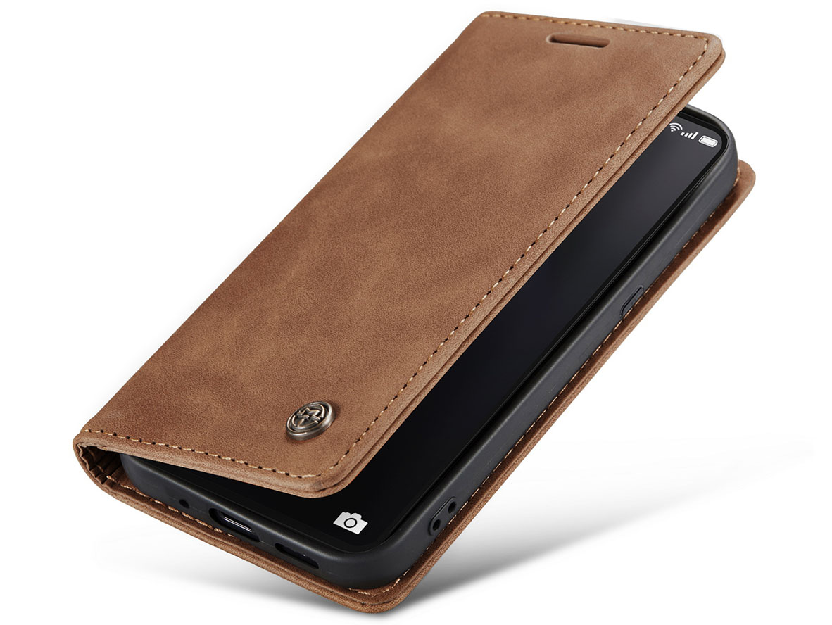 CaseMe Slim Synthetic Leather Wallet Case with Stand for OPPO Reno8 Pro - Tan Leather Wallet Case
