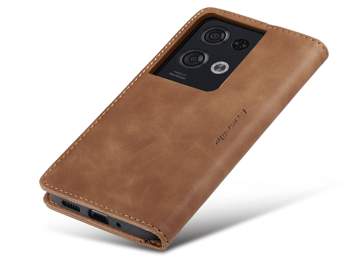 CaseMe Slim Synthetic Leather Wallet Case with Stand for OPPO Reno8 Pro - Tan